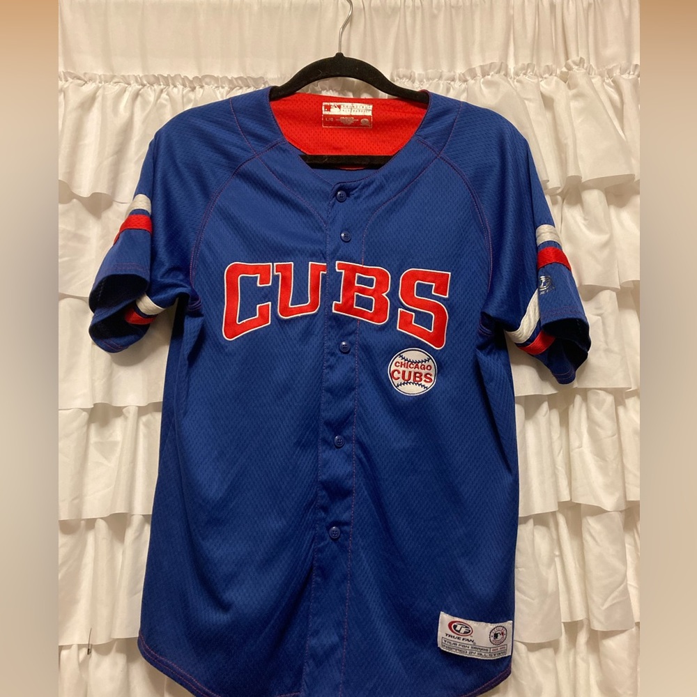 True Fan MLB Chicago Cubs Button Up Blue Baseball Jersey